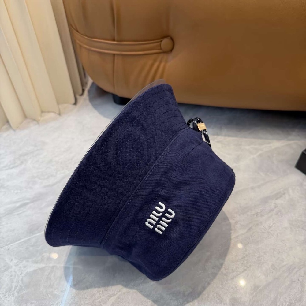Miu Miu Navy Blue Bucket Hat with Drawstring - Casual Luxury Streetwear - Picture 5 of 7